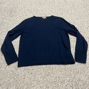 J Crew Halle Crewneck Sweater Sz L Navy Merino Wool Quiet Luxury Preppy Classic